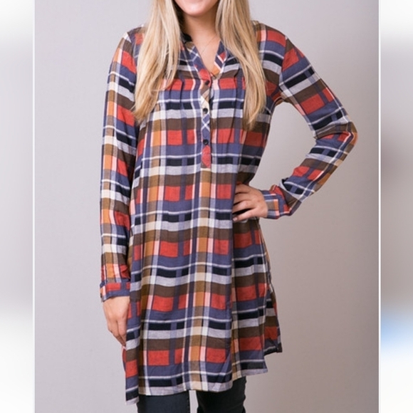 NWT Mystree | Colorful Plaid Long Sleeve Tunic Top Size Small - Picture 7 of 7
